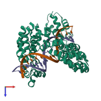 PDB entry 4gg4 coloured by chain, top view.