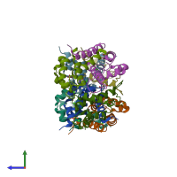 PDB entry 4ggf coloured by chain, side view.