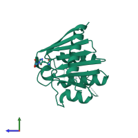 PDB entry 4ggk coloured by chain, side view.