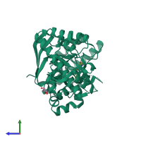 PDB entry 4gh1 coloured by chain, side view.
