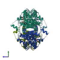 PDB entry 4gh5 coloured by chain, side view.