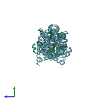 PDB entry 4gh6 coloured by chain, side view.