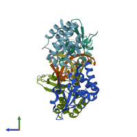 PDB entry 4gha coloured by chain, side view.