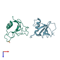 PDB entry 4gho coloured by chain, top view.