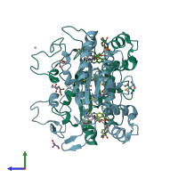 PDB entry 4gi5 coloured by chain, side view.