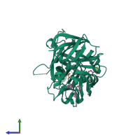 Monomeric assembly 1 of PDB entry 4gj6 coloured by chemically distinct molecules, side view.