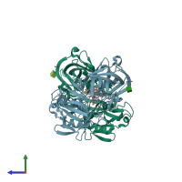 PDB entry 4gj8 coloured by chain, side view.