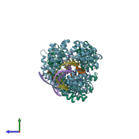 PDB entry 4gjr coloured by chain, side view.