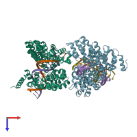 PDB entry 4gjr coloured by chain, top view.