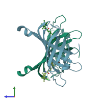 PDB entry 4gjs coloured by chain, side view.