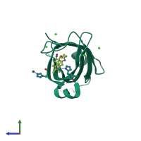 PDB entry 4gjv coloured by chain, side view.