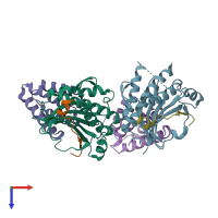 PDB entry 4gk0 coloured by chain, top view.