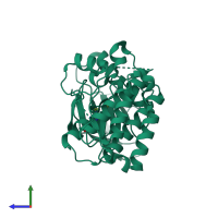 PDB entry 4gk3 coloured by chain, side view.