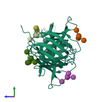 PDB entry 4gk9 coloured by chain, side view.