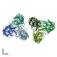 PDB entry 4gka coloured by chain, front view.