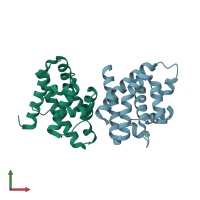 PDB entry 4gkf coloured by chain, front view.