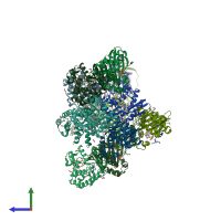 PDB entry 4gki coloured by chain, side view.