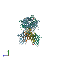 PDB entry 4gks coloured by chain, side view.