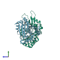 PDB entry 4gl6 coloured by chain, side view.