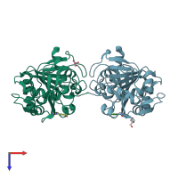 PDB entry 4glb coloured by chain, top view.