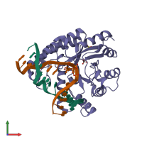 PDB entry 4gle coloured by chain, front view.