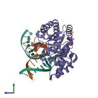 PDB entry 4gle coloured by chain, side view.