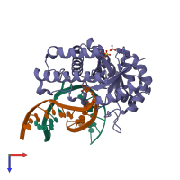 PDB entry 4gle coloured by chain, top view.