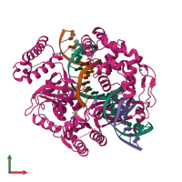 PDB entry 4glx coloured by chain, front view.