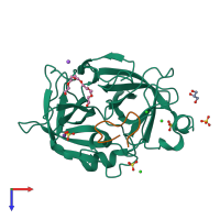 PDB entry 4gly coloured by chain, top view.