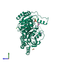 PDB entry 4gm1 coloured by chain, side view.