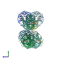 PDB entry 4gm3 coloured by chain, side view.