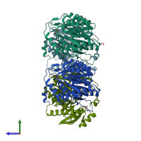 PDB entry 4gmf coloured by chain, side view.