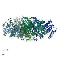 PDB entry 4gmf coloured by chain, top view.