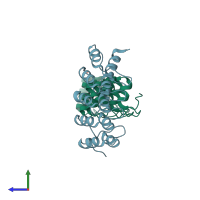 PDB entry 4gmr coloured by chain, side view.