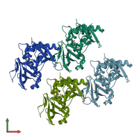 PDB entry 4gn1 coloured by chain, front view.