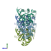 PDB entry 4gn1 coloured by chain, side view.