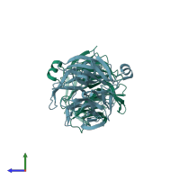 PDB entry 4gnb coloured by chain, side view.