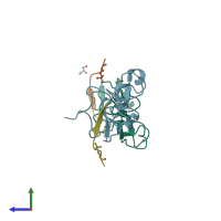 PDB entry 4gng coloured by chain, side view.