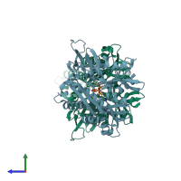 PDB entry 4gni coloured by chain, side view.
