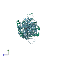 PDB entry 4gnj coloured by chain, side view.