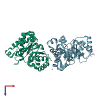 PDB entry 4gnj coloured by chain, top view.