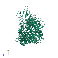PDB entry 4gnl coloured by chain, side view.