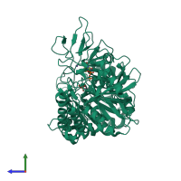 PDB entry 4gnp coloured by chain, side view.