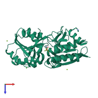 PDB entry 4gnr coloured by chain, top view.