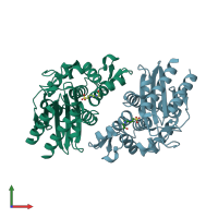 PDB entry 4gnu coloured by chain, front view.