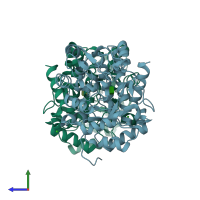 PDB entry 4gnv coloured by chain, side view.
