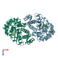 PDB entry 4gnv coloured by chain, top view.