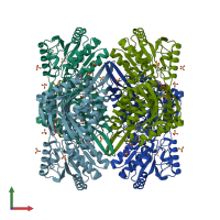 PDB entry 4gnz coloured by chain, front view.