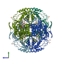 PDB entry 4gnz coloured by chain, side view.