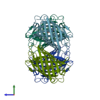 PDB entry 4gob coloured by chain, side view.